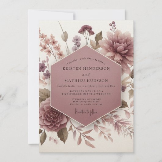Invitation Mariage Fleur Botanique Mauve (Devant)