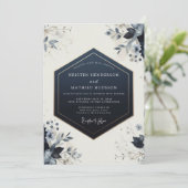 Invitation Mariage Fleur Botanique Navy (Debout devant)