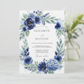 Invitation Mariage Fleur Botanique Navy (Debout devant)