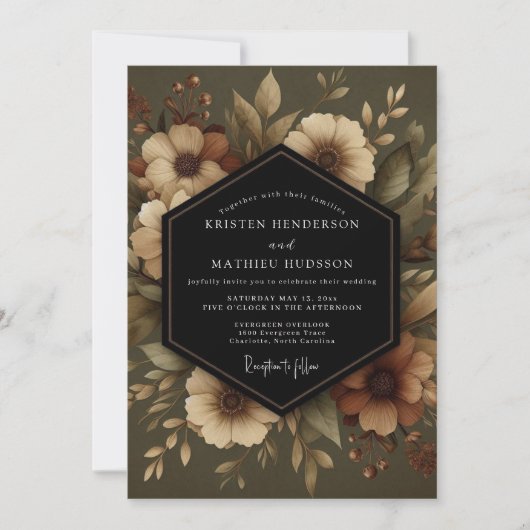 Invitation Mariage Fleur Botanique Olive (Devant)