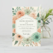 Invitation Mariage Fleur Botanique Pêche (Debout devant)