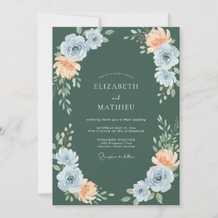Invitation Mariage Fleur Botanique Pêche Bleue