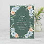 Invitation Mariage Fleur Botanique Pêche Bleue (Debout devant)