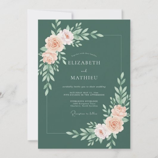 Invitation Mariage Fleur botanique pêche poussiéreuse (Devant)