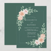 Invitation Mariage Fleur botanique pêche poussiéreuse (Devant / Derrière)
