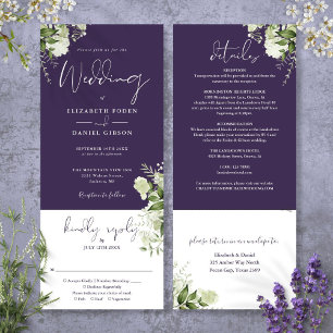 Invitation Mariage Fleur Botanique Pourpre Tout En Un