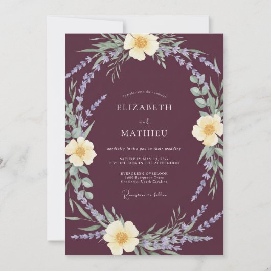 Invitation Mariage Fleur Botanique Prune (Devant)