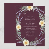 Invitation Mariage Fleur Botanique Prune (Devant / Derrière)