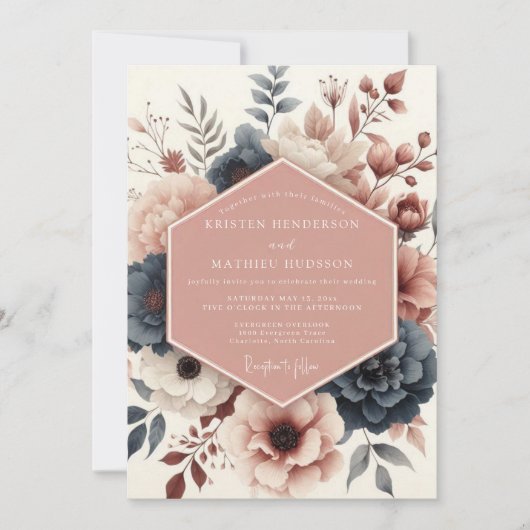 Invitation Mariage Fleur Botanique Rose (Devant)
