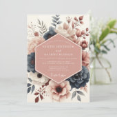 Invitation Mariage Fleur Botanique Rose (Debout devant)