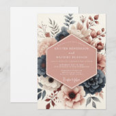 Invitation Mariage Fleur Botanique Rose (Devant / Derrière)