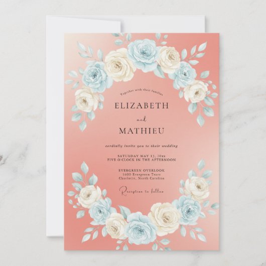 Invitation Mariage Fleur Botanique Rose Corail (Devant)