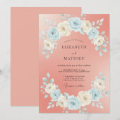 Invitation Mariage Fleur Botanique Rose Corail (Devant / Derrière)