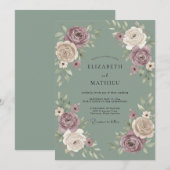 Invitation Mariage Fleur Botanique Rose Mauve (Devant / Derrière)