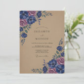 Invitation Mariage Fleur botanique Rose Navy (Debout devant)