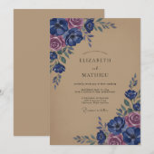 Invitation Mariage Fleur botanique Rose Navy (Devant / Derrière)