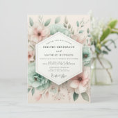 Invitation Mariage Fleur Botanique Rose Pâle (Debout devant)