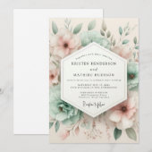 Invitation Mariage Fleur Botanique Rose Pâle (Devant / Derrière)