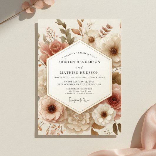 Invitation Mariage Fleur Botanique Rose Pâle