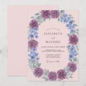 Invitation Mariage Fleur Botanique Rose Pourpre (Devant / Derrière)