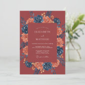 Invitation Mariage Fleur Botanique Rouge (Debout devant)