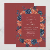 Invitation Mariage Fleur Botanique Rouge (Devant / Derrière)