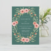 Invitation Mariage Fleur Botanique Sarcelle (Debout devant)