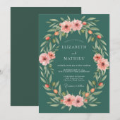 Invitation Mariage Fleur Botanique Sarcelle (Devant / Derrière)