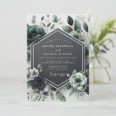 Invitation Mariage Fleur Botanique Sarcelle (Debout devant)
