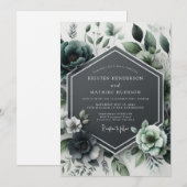 Invitation Mariage Fleur Botanique Sarcelle (Devant / Derrière)