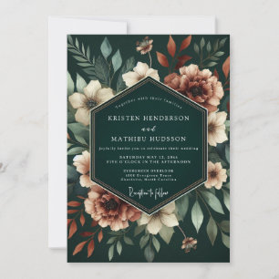 Invitation Mariage Fleur Botanique Sarcelle Profonde