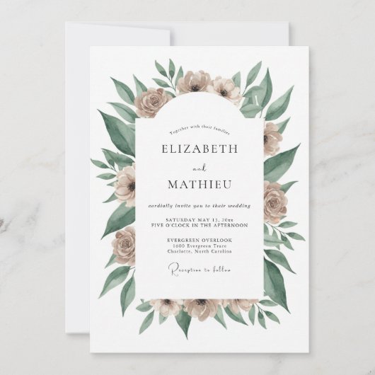 Invitation Mariage Fleur Botanique Taupe (Devant)