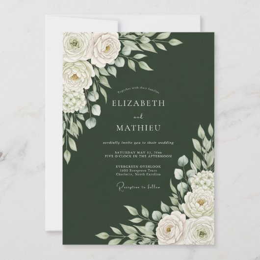Invitation Mariage Fleur Botanique Vert Profond (Devant)