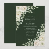 Invitation Mariage Fleur Botanique Vert Profond (Devant / Derrière)
