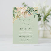Invitation Mariage Fleur Brunch Rose Gold Menthe Roses (Debout devant)