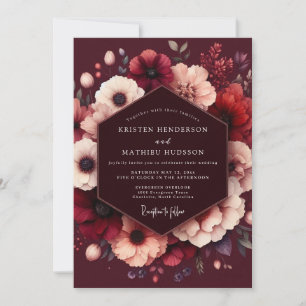 Invitation Mariage Fleur Burgonde Dorée