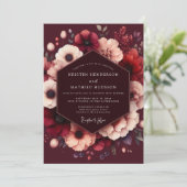 Invitation Mariage Fleur Burgonde Dorée (Debout devant)