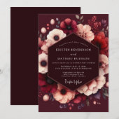 Invitation Mariage Fleur Burgonde Dorée (Devant / Derrière)