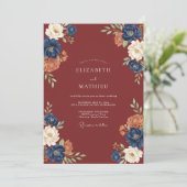 Invitation Mariage Fleur Burgonde Dorée (Debout devant)