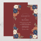 Invitation Mariage Fleur Burgonde Dorée (Devant / Derrière)