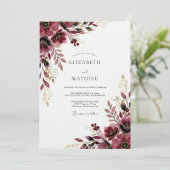 Invitation Mariage Fleur Burgonde Dorée (Debout devant)