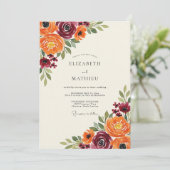 Invitation Mariage Fleur Burgundy Orange Painterly (Debout devant)