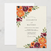 Invitation Mariage Fleur Burgundy Orange Painterly (Devant / Derrière)
