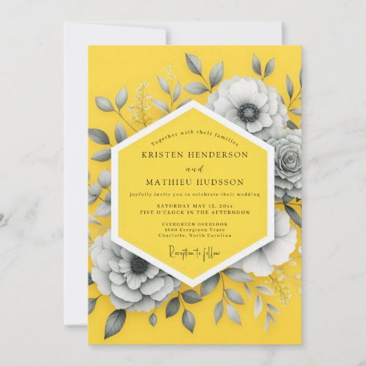 Invitation Mariage Fleur Canari Sombre (Devant)