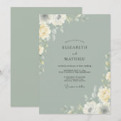 Invitation Mariage Fleur Celadon Atténué (Devant / Derrière)