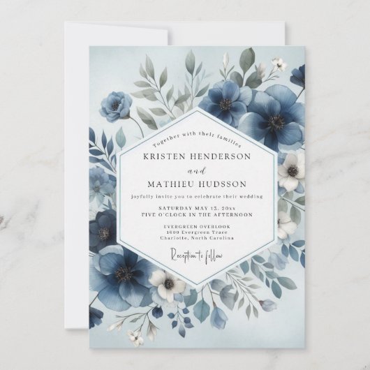 Invitation Mariage Fleur céleste bleu poussiéreux (Devant)