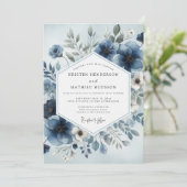Invitation Mariage Fleur céleste bleu poussiéreux (Debout devant)