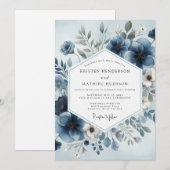 Invitation Mariage Fleur céleste bleu poussiéreux (Devant / Derrière)