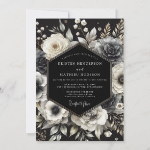 Invitation Mariage Fleur Charbon Opulente