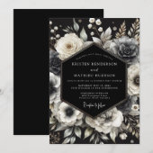 Invitation Mariage Fleur Charbon Opulente (Devant / Derrière)